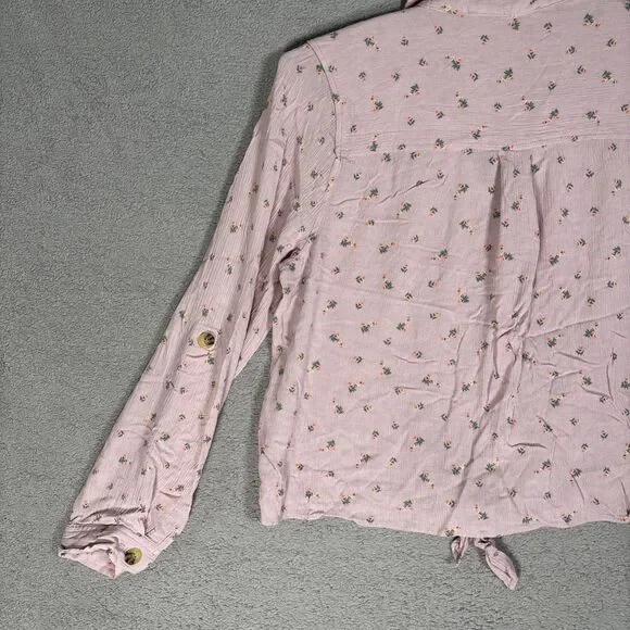 Hippie Rose Top Womens Size L Pink Floral Tie Waist Soft Girl Ditsy Boho Cottage - Picture 16 of 16